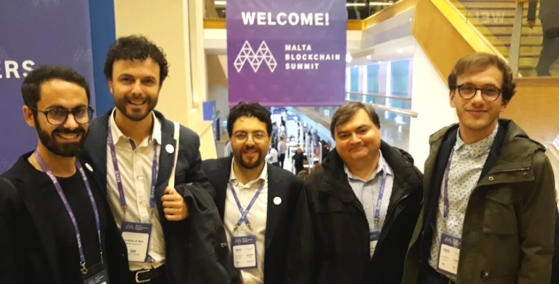 Photo of our founders and two team members attending the Malta Blockchain Summit