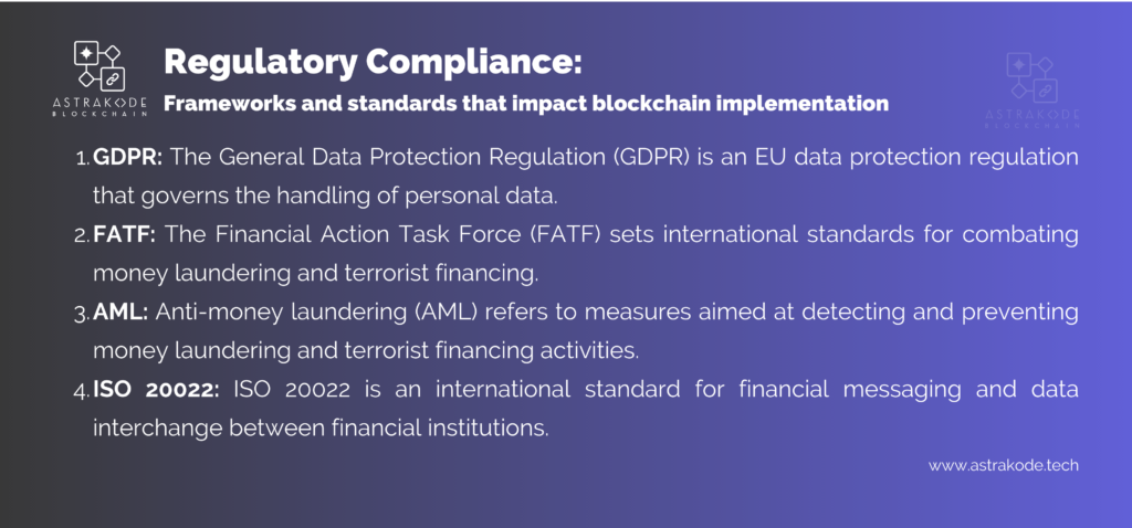Regulatory Compliance - Frameworks and standards that impact blockchain implementation